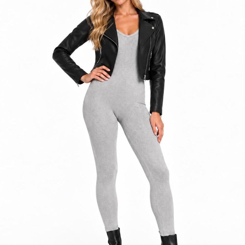 Zenana gray seamless ribbed jumpsuit